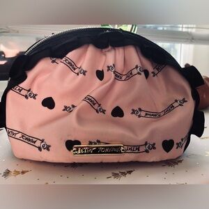 Betsey Johnson Pink and Black Signature Logo with Heart Cosmetic Toiletry Pouch